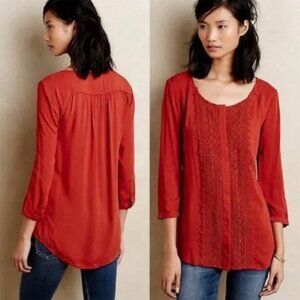 Anthropologie Maeve Top Size 2 Crescent Street Button Blouse Burnt Orange Red S